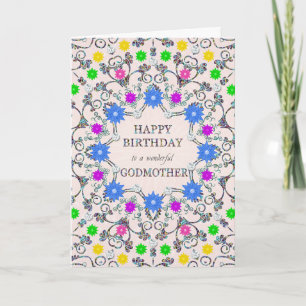 Godmother Abstract Flowers Birthday Card