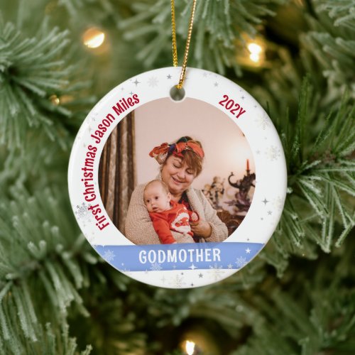 Godmother Baby Personalized First Christmas Photo  Ceramic Ornament