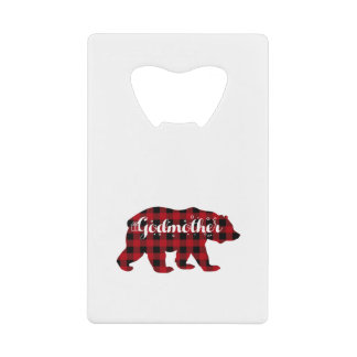 Godmother Bear Buffalo Red Plaid Matching Family Credit Card Bottle Opener