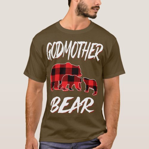 Godmother Bear Red Plaid Christmas Pajama Matching T_Shirt