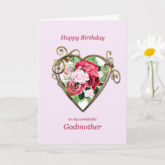 Godmother Birthday Antique Painted Roses Card (Small Plant)