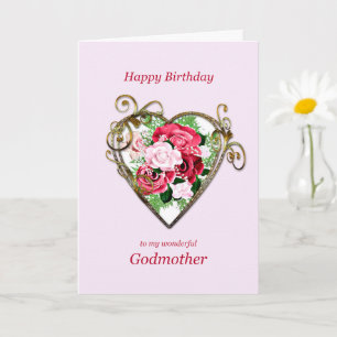 Godmother Birthday Antique Painted Roses Card
