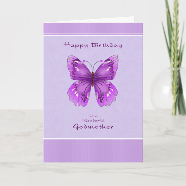 Godmother Birthday Card - Purple Butterfly (Front)
