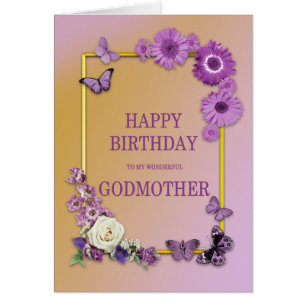 Godmother Birthday Flowers and Butterflies Cards