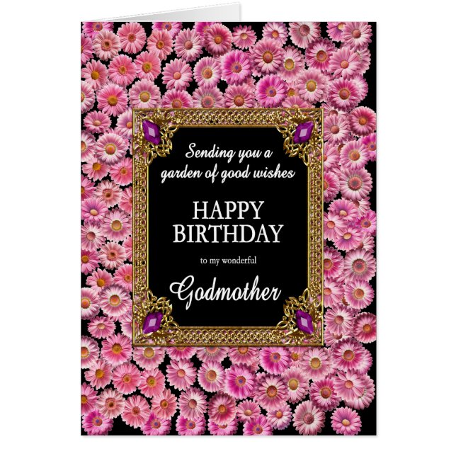Godmother Birthday Pink Daisies Cards (Front)