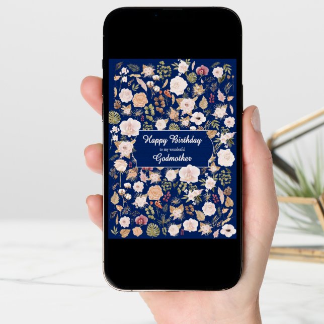 Godmother Birthday Scattered Flowers  Card (Front Digital)