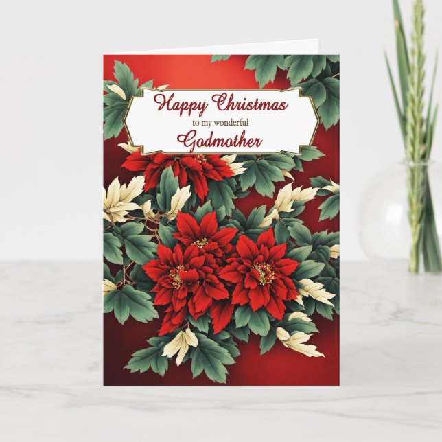 Godmother Christmas Poinsettias Holiday Card (Front)