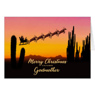 Godmother Christmas Santa Over Desert Cards
