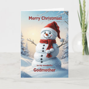 Godmother Christmas Snowman Holiday Card