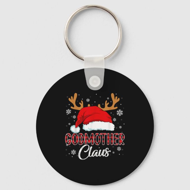 Godmother Claus Santa Christmas Red Plaid Matching Keychain (Front)