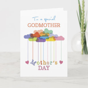 Godmother, Cute Mother's Day Rainbow Clouds Hearts Card