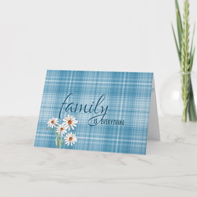 Godmother daisy on aqua plaid birthday card (Front)