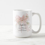 Godmother Gift First Communion Pink Bow Roses Coffee Mug<br><div class="desc">Beautiful blush pink bow with roses decorates this elegant First Holy Communion round thank you sticker.</div>
