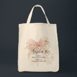 Godmother Gift First Communion Pink Bow Roses Tote Bag<br><div class="desc">Beautiful blush pink bow with roses decorates this elegant First Holy Communion godmother gift pillow</div>