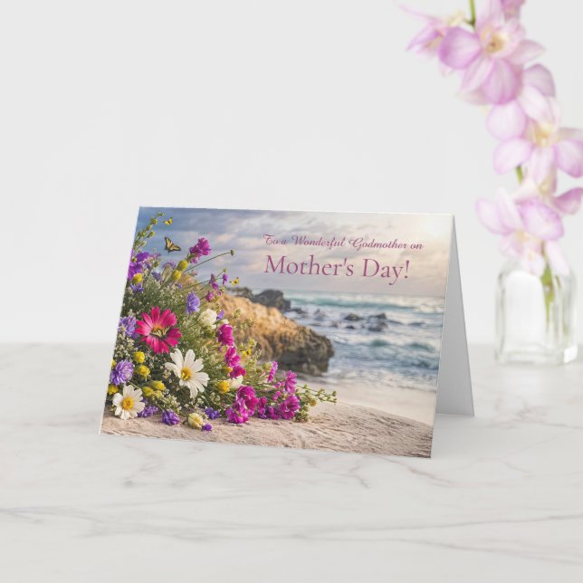 Godmother Happy Mothers Day with Colorful Flowers Card (Orchid)