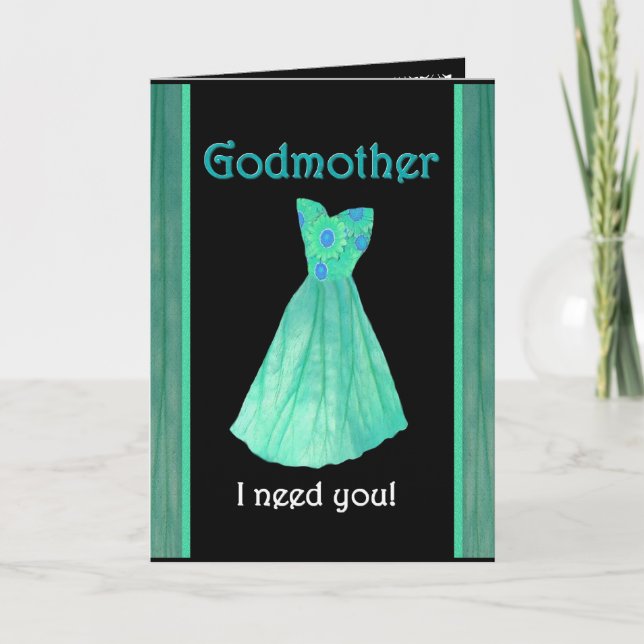GODMOTHER Maid of Honor with Mint Green Gown Invitation (Front)