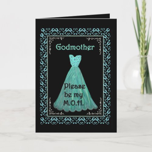GODMOTHER Matron of Honor TURQUOISE BLUE Gown Invitation