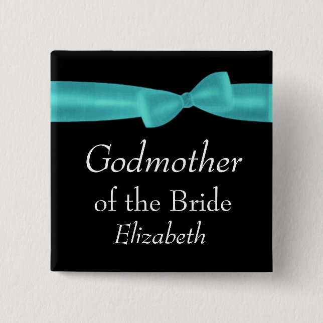 GODMOTHER of BRIDE Aqua Bow Wedding Custom Name Y6 Button (Front)