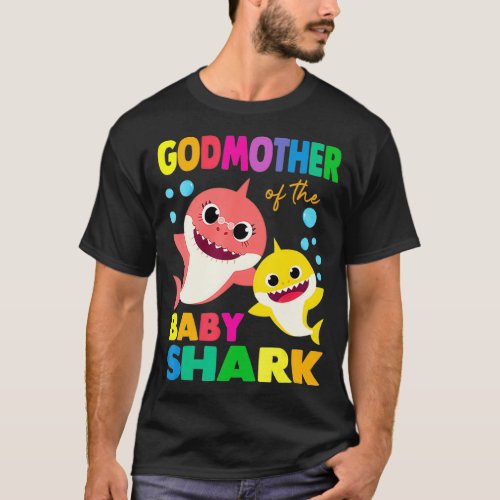 Godmother Of The Baby Shark Birthday Godmother Sha T_Shirt