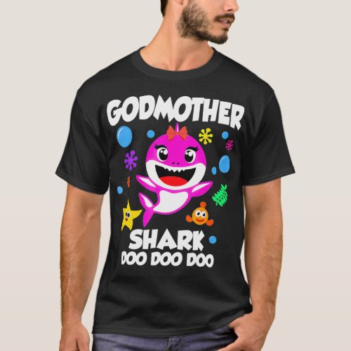 Godmother Of The Baby Shark Birthday Godmother Sha T_Shirt