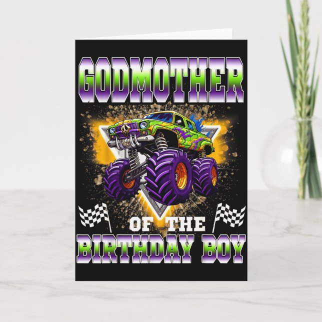 Godmother Of The Birthday Boy Monster Truck Birthd Card (Front)