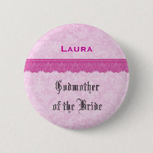 Godmother of the Bride Pink Lace Ribbon Pinback Button
