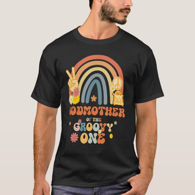 Godmother Of The Groovy One Rainbow Boho Birthday  T-Shirt (Front)