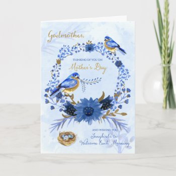 Godmother On Mother's Day Watercolor Bluebirds Card by SalonOfArt at Zazzle