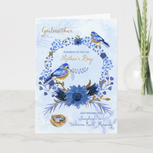 Godmother on Mothers Day Watercolor Bluebirds Card