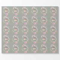 Godmother - Personalized Floral Cross Sage Green Wrapping Paper, Zazzle