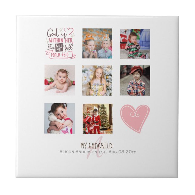 GODMOTHER PHOTO COLLAGE Gift with verse can edit Ceramic Tile (Front)