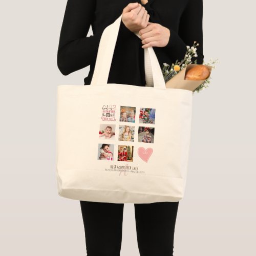 GODMOTHER PHOTO COLLAGE Gift with verse can edit Large Tote Bag