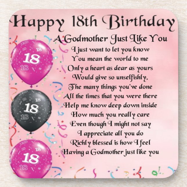 Godmother poem - 18th Birthday Beverage Coaster (Front)