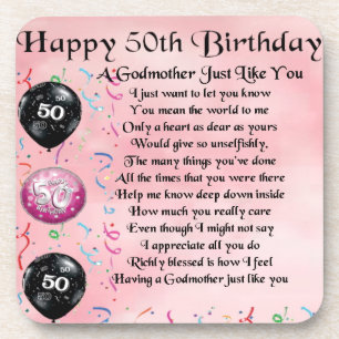 Godmother poem - 50th Birthday Design Beverage Coaster