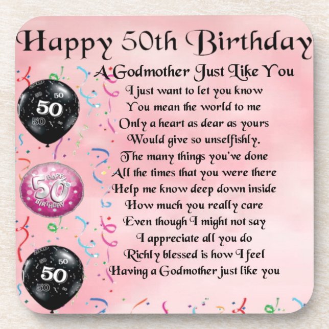 Godmother poem - 50th Birthday Design Beverage Coaster (Front)