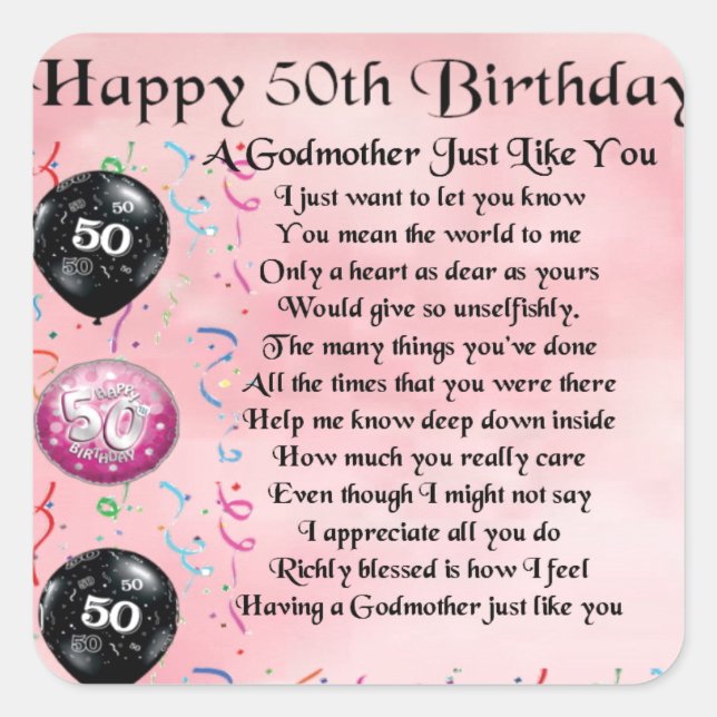 Godmother poem - 50th Birthday Design Square Sticker (Front)