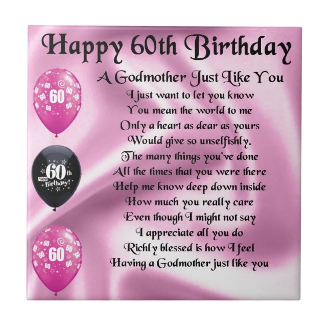 Godmother Poem - 60th Birthday Design Ceramic Tile (Front)