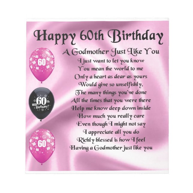 Godmother Poem - 60th Birthday Design Notepad (Front)