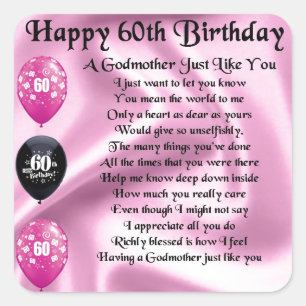 Godmother Poem - 60th Birthday Design Square Sticker