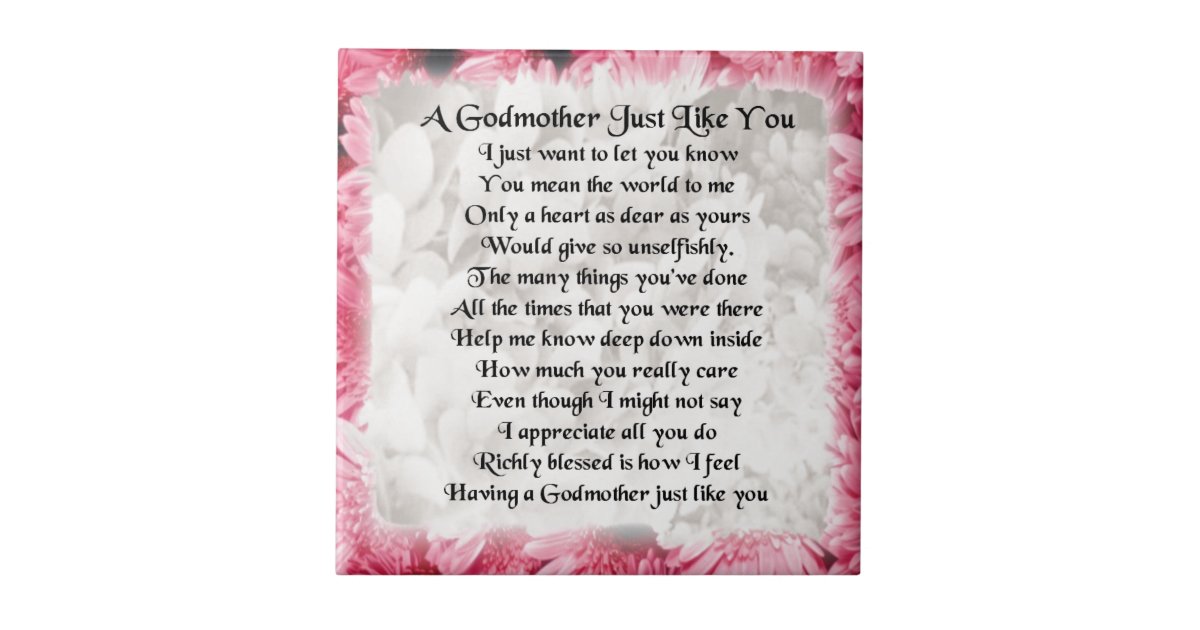 Godmother poem - Pink Floral design Tile | Zazzle.com