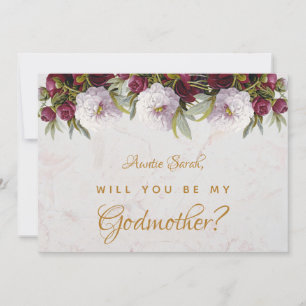 Godmother Proposal Burgundy Peonies Floral Marble Card