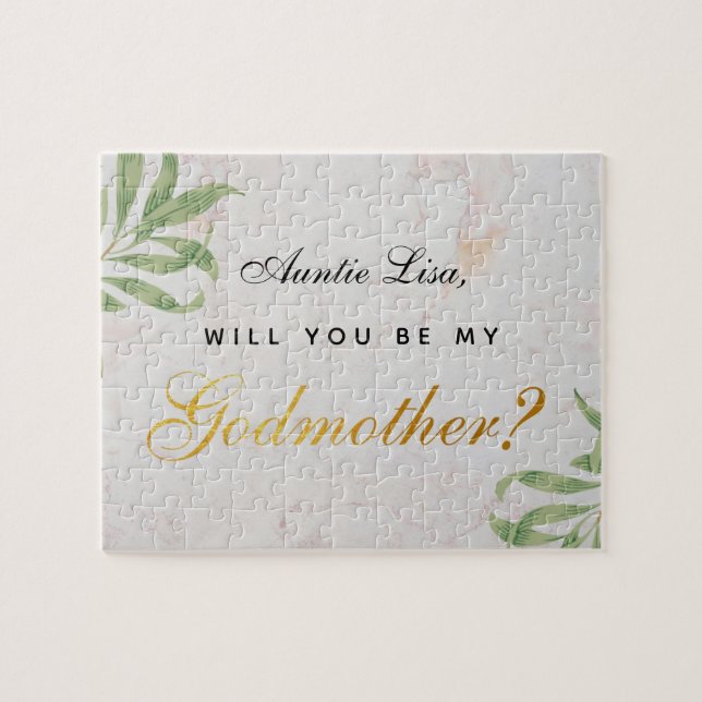 Godmother Proposal Foliage Faux Gold Script Marble Jigsaw Puzzle (Horizontal)