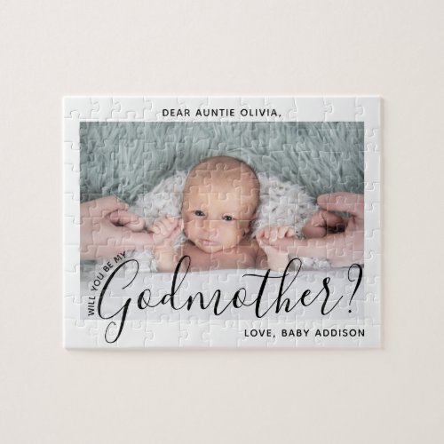 Godmother Proposal Simple Modern Script Baby Photo Jigsaw Puzzle