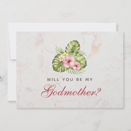 Godmother Proposal Tropical Leaves Floral Hibiscus Card