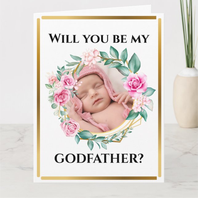 Godmother request floral rose wreath photo frame c card (Front)