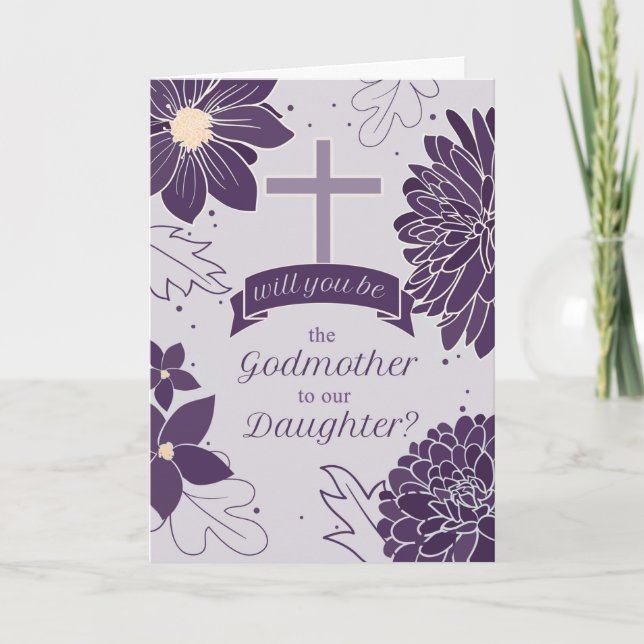 Godmother Request for Daughter Bold Plum Botanical Card (Front)