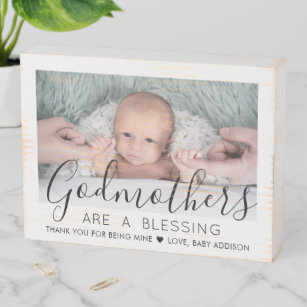 Godmother Thank You Baptism or Christening Photo Wooden Box Sign