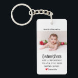 Godmother Thank You Photo Keychain<br><div class="desc">Modern Godmother thank you photo key ring. Design featuring single photo  of the baby,  godmothers are a blessing,  thank you for being mine script. Personalize with Godmothers and Baby's name. Perfect gift for a Godmother.</div>