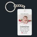 Godmother Thank You Photo Keychain<br><div class="desc">Modern Godmother thank you photo key ring. Design featuring single photo  of the baby,  godmothers are a blessing,  thank you for being mine script. Personalize with Godmothers and Baby's name. Perfect gift for a Godmother.</div>