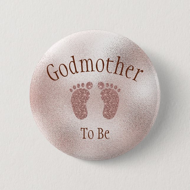 Godmother To Be Baby Shower Pink Girl Baby Feet Bu Button (Front)